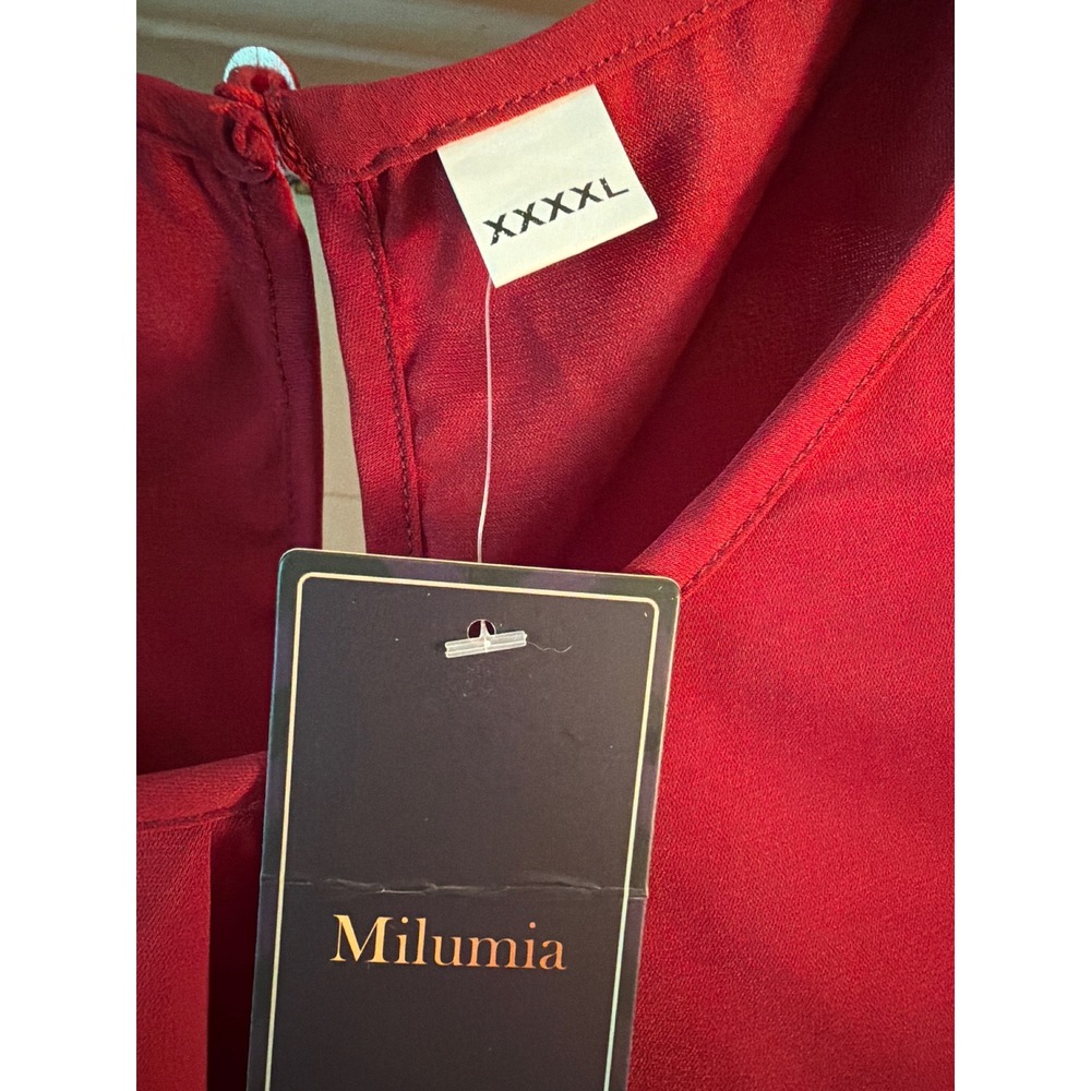 Milumia Womens Red Pleated Round Neck Cap Sleeve Blouse Top Plus Size 4XL NWT - Picture 2 of 6